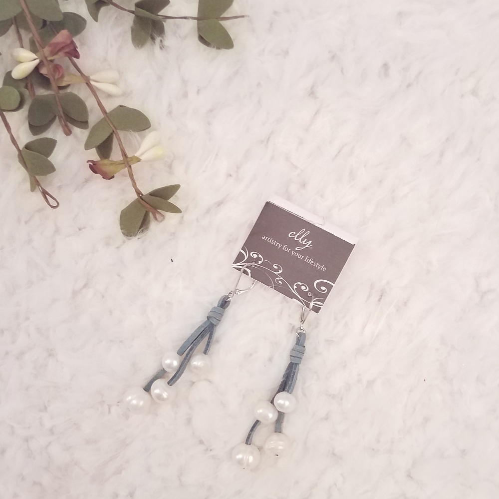 Elly Preston Leather and Pearl Dewdrop Earrings